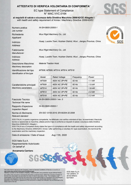 MT物料提升机CE证书(1)